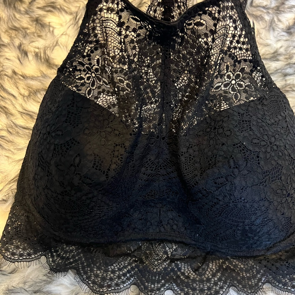 Pink black lace bra